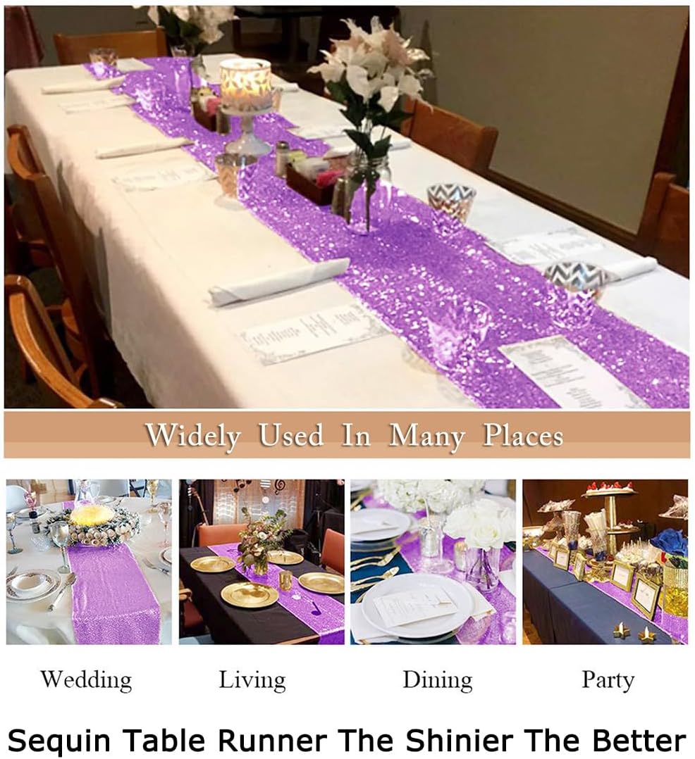 ShiDianYi Lavender-Sequin Table Runners-12''x72'' Packs of 15 Wedding Table Runners Glitter Table Runner Lilac Table Runner for Birthday Baby Shower Party Decoration