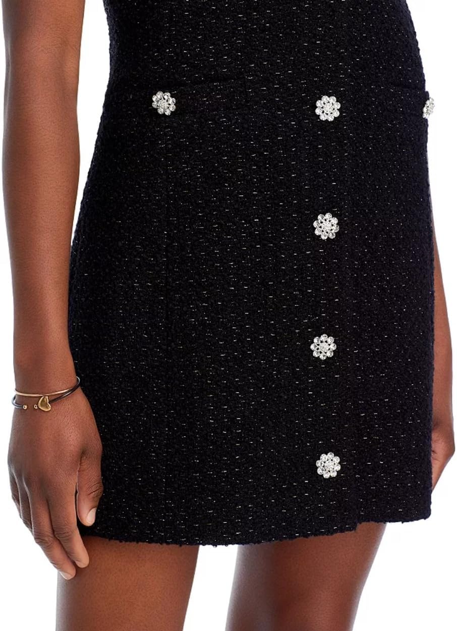 EZAPINE Women's Retro Tweed Mini Dress Dress Slim Mini Dresses Cocktail Tweed Short Dress Black
