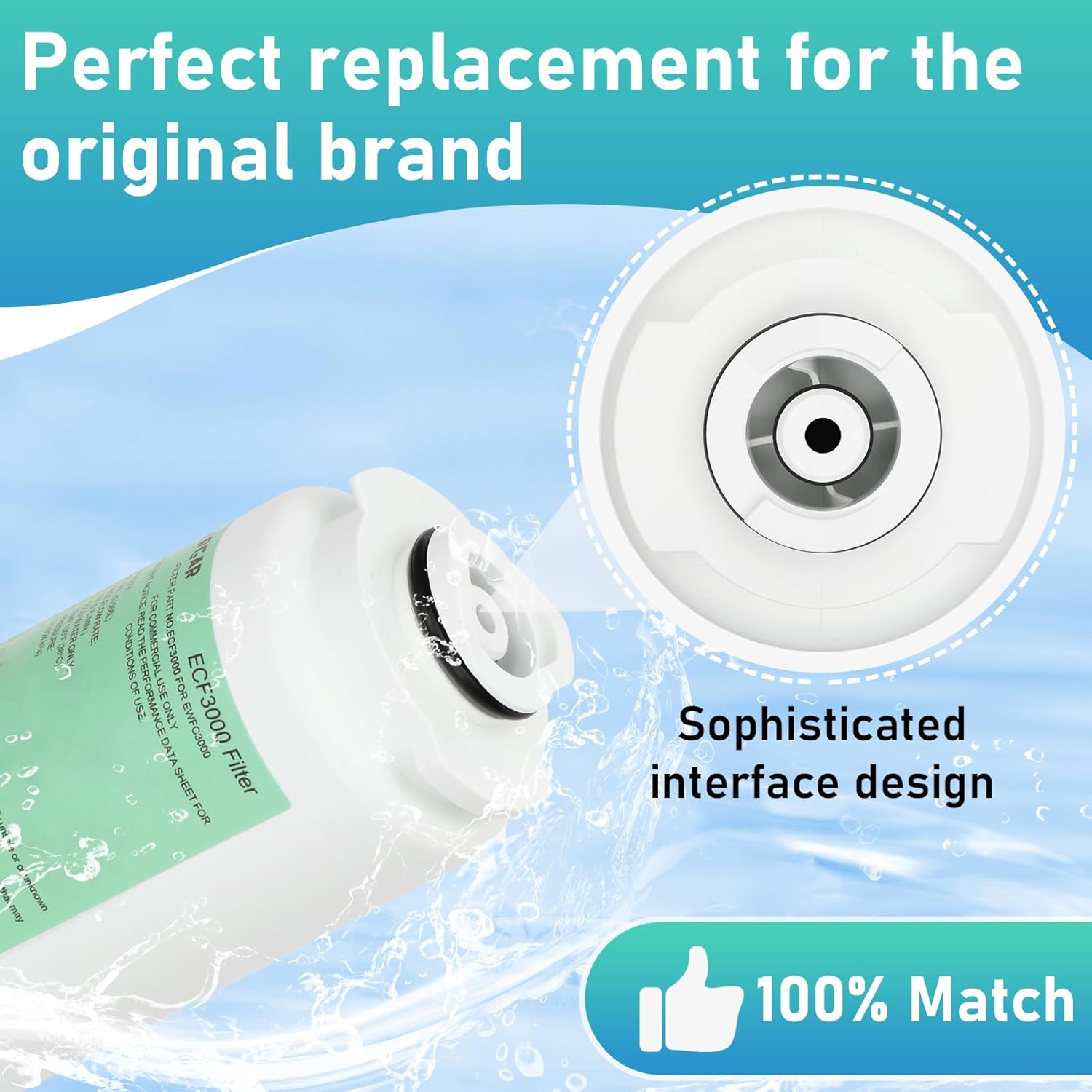 ECF3000 Filters, Compatible with Elkay ezH2O WaterSentry Plus Replacement, High Capacity 3000 Gallons for Built-in Elkay Water Dispenser 51300C ECF3000 ERF750 Filters Replacement (No Chip) 3 Packs