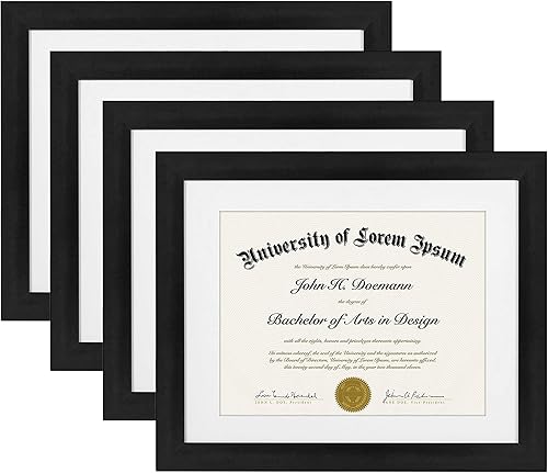 Americanflat Marco de diploma de 11 x 14 pulgadas con vidrio inastillable, juego de 4 unidades, uso como marco de 8.5 x 11 pulgadas con paspartú o