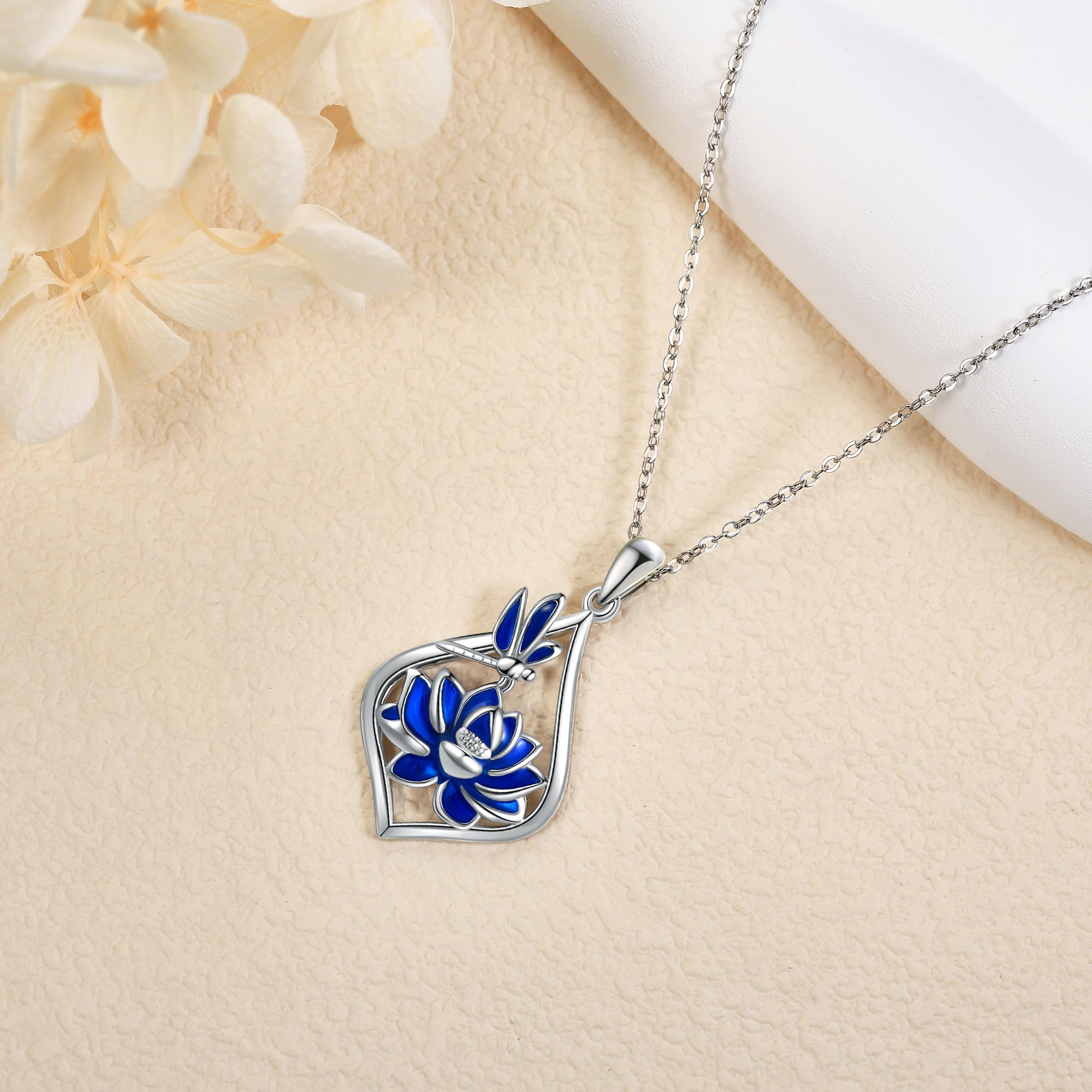 ONEFINITY Collana con ciondolo a forma di fiore di loto, in argento Sterling, ideale come regalo per guarigione buddista