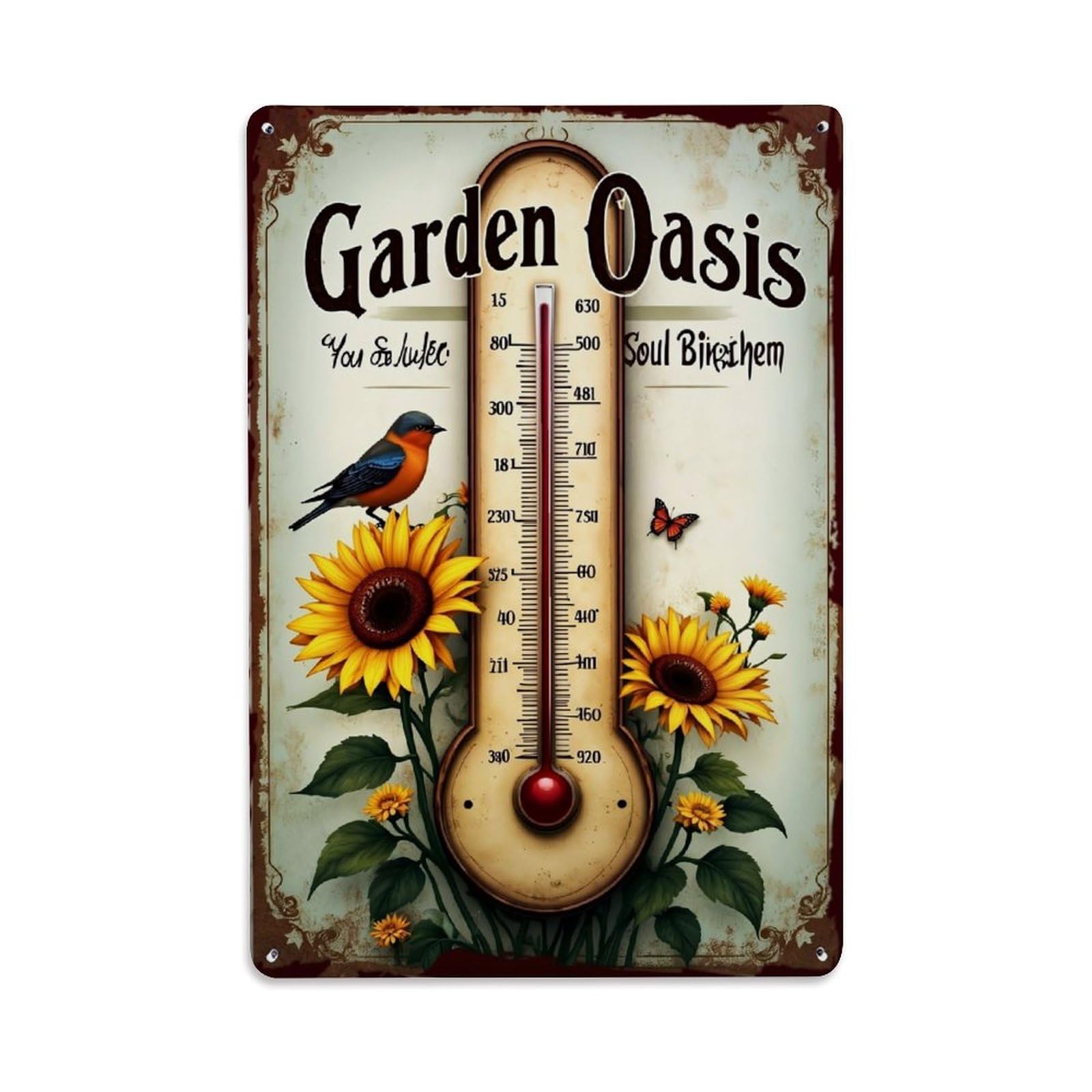 Jdfenggu Vintage Garden Oasis Sunflower Bird Butterfly Retro Metal Tin Sign, Decor Art Poster For Bar, Home, Man Cave, Kitchen, Laundry Room Gift 8X12inch