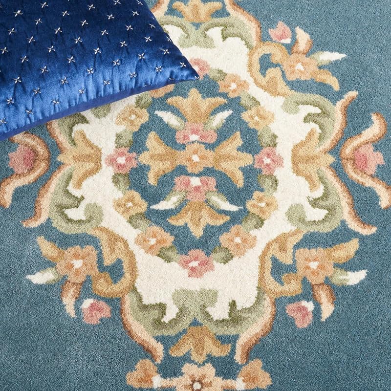 4x6 ft Sky Blue Floral Area Rug Traditional Persian Design Handtufted Woollen Rug for Living Room Bedroom | Soft Plush Medium Rug for Home Decor