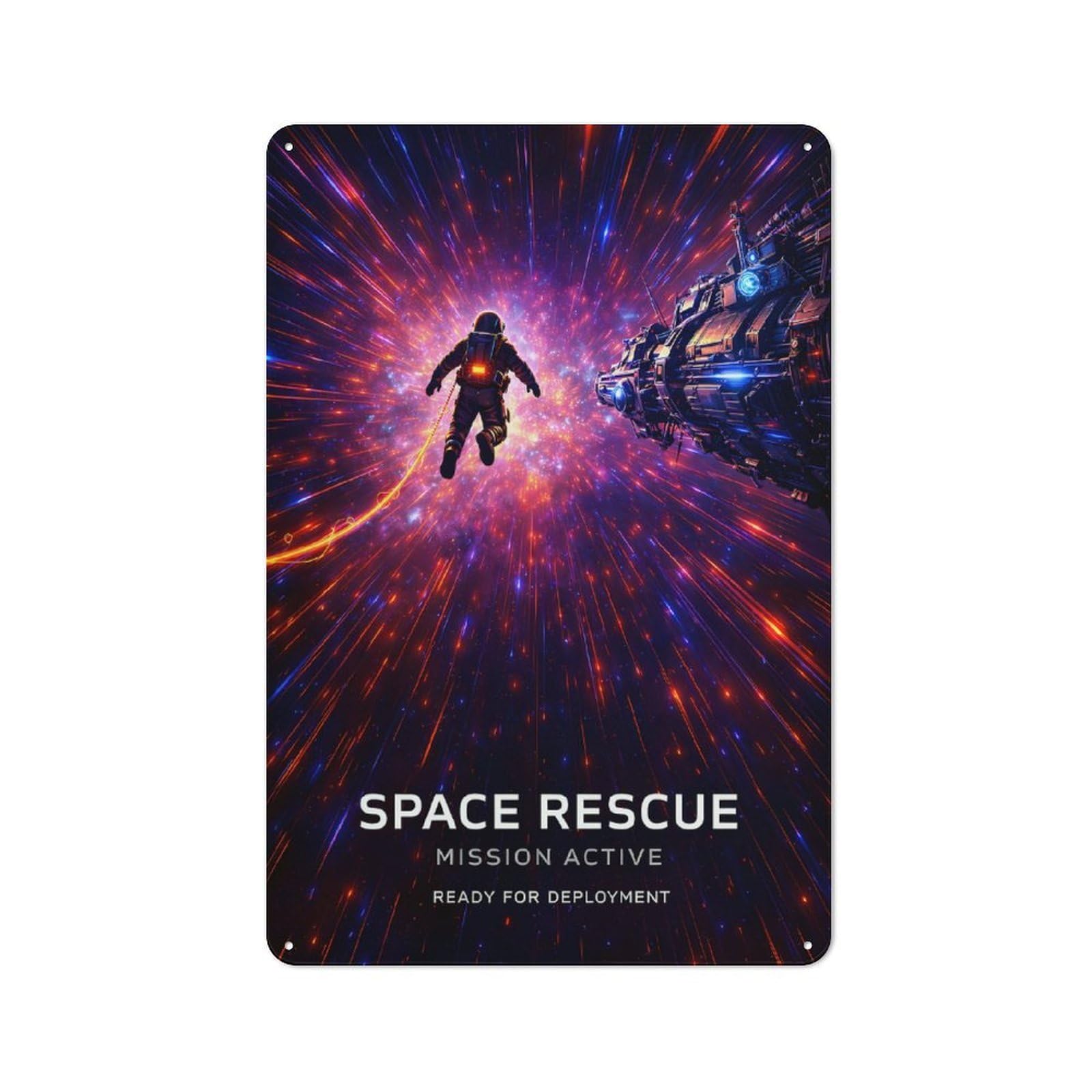 Junmoney Style-12 For Living Room Or Hallway, Astronaut And Spaceship In Cosmic Nebula Vintage Metal Plaque 30X20cm, For Vintage Wall Decor Fans, For Metal Sign Collectors
