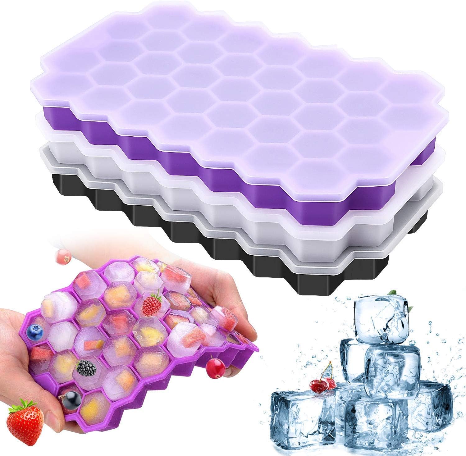 YLJJ Ice Cube Trays with Lids, Silicone 111Ice Cube Molds