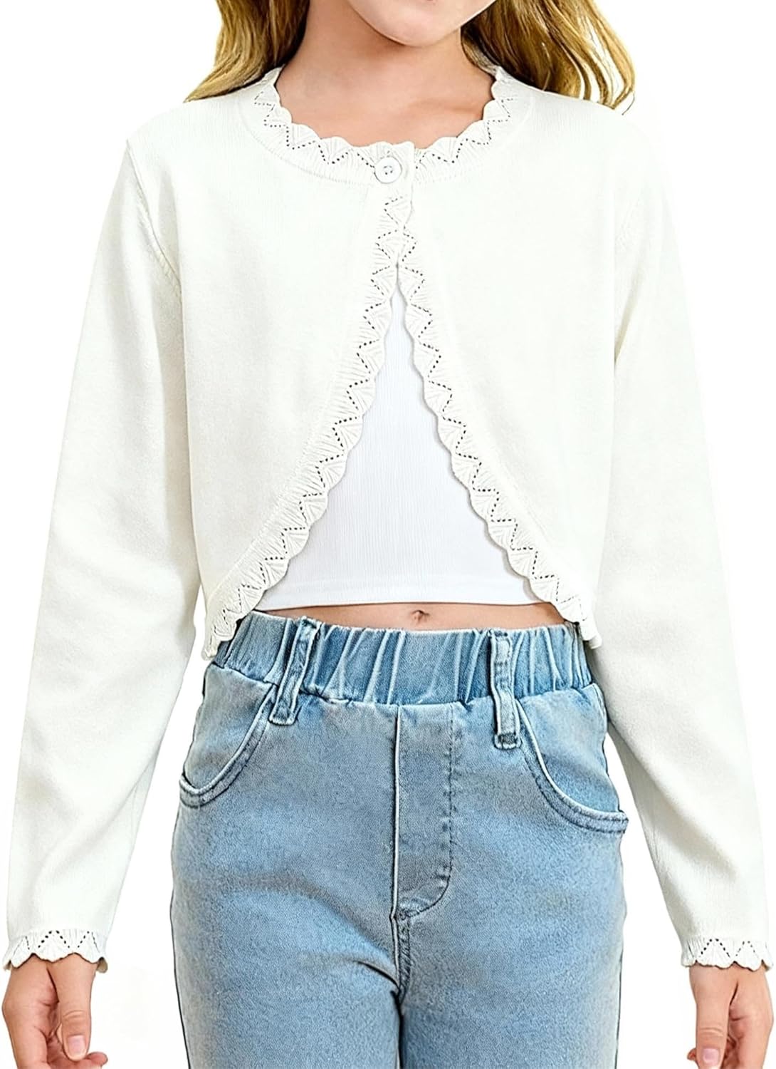 NikNio Girls Cardigan Long Sleeve Sweet Knit Bolero Shrug for Kids Button Closure Cardigan Sweaters 4-13 Years