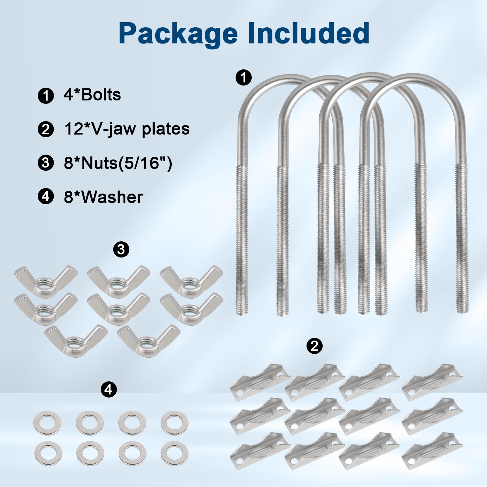 Lot de 4 colliers de serrage pour mât d'antenne avec boulons en U pour poteaux OD de 2,5 à 5,1 cm, kit de support de mât d'antenne robuste pour antennes radio jambon, antennes TV, caméras de sécurité