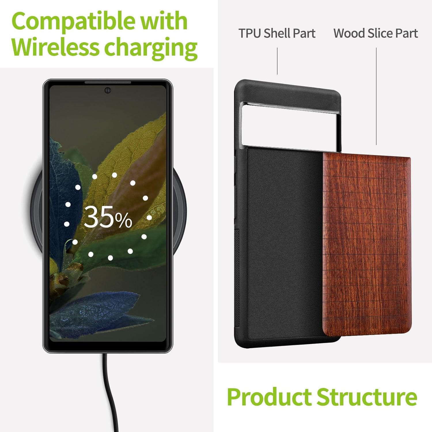 Carveit Wood Case for Pixel 7 Pro Case [Natural Wood & Black Soft TPU] Shockproof Protective Unique Wooden Cover Compatible with Google Pixel 7 Pro (Measuring The Details-Rosy)
