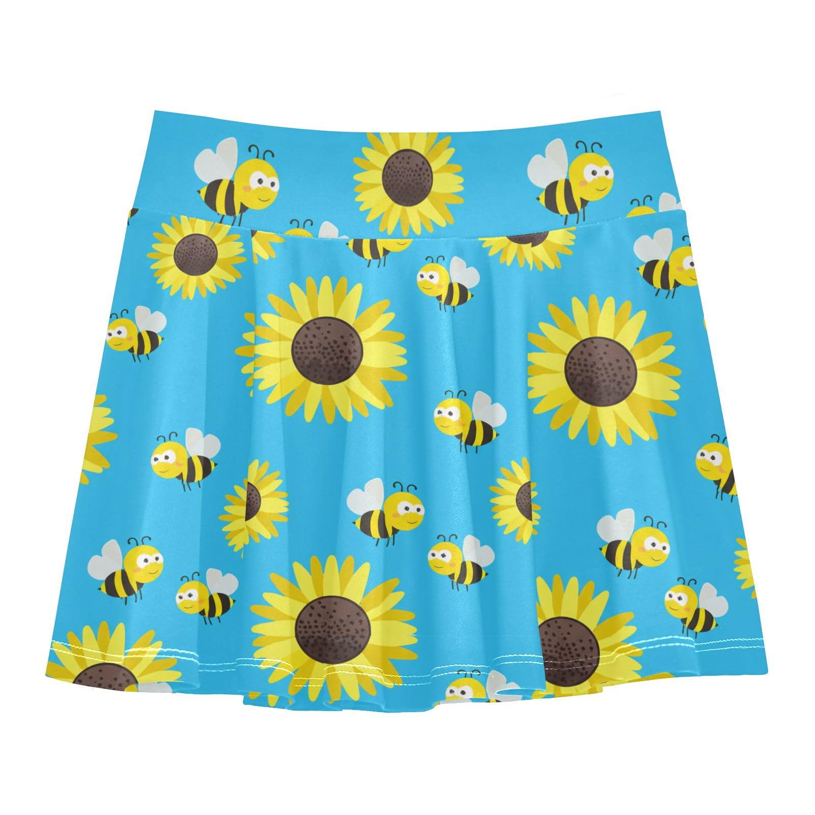 CHIFIGNO Athletic Skort for Girls Tennis Active Skirt with Shorts 2-in-1 Running Workout Skirts Cute Cartoon Sunflowers Bees Blue Size 11-12