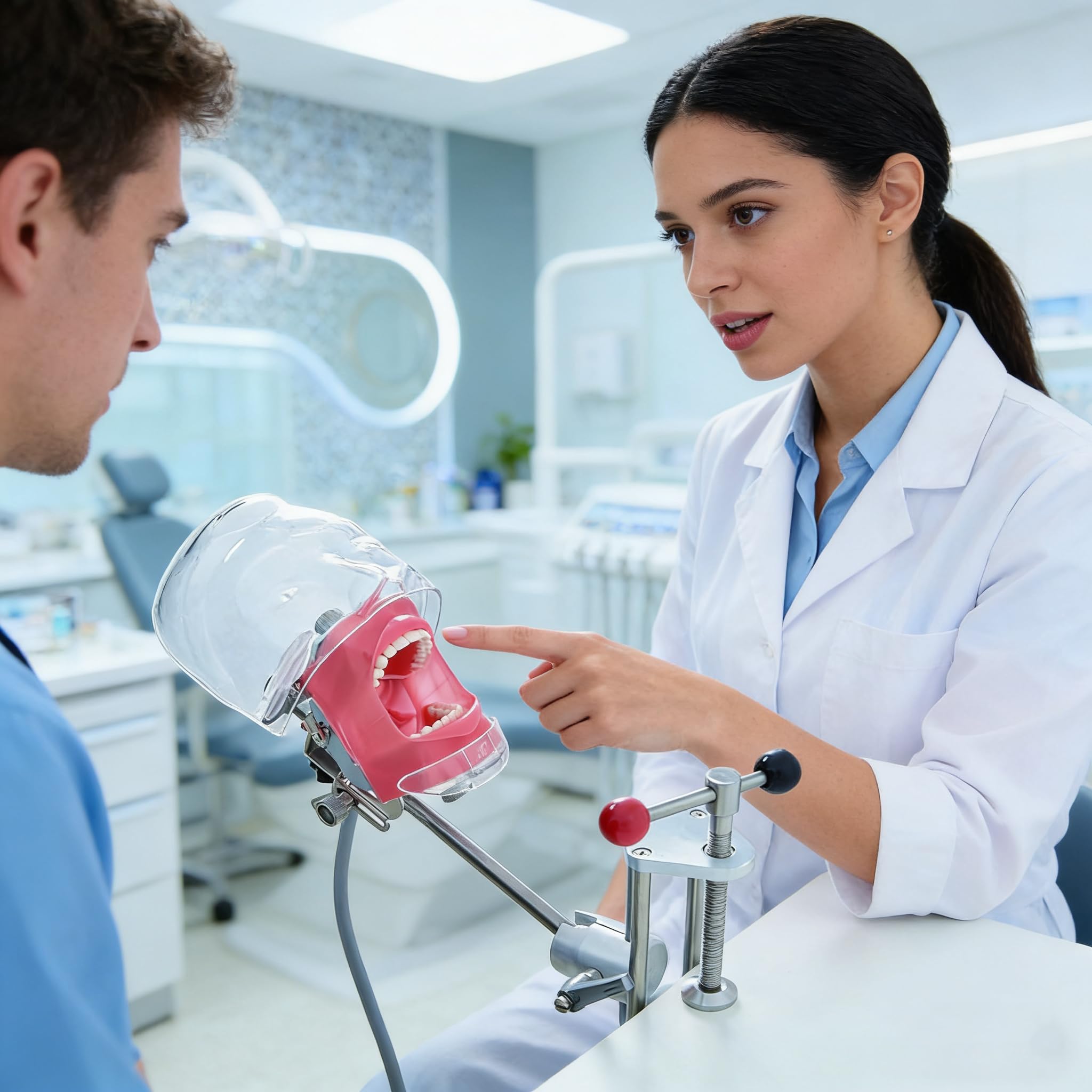Youya Tête de mannequin pour dentition dentaire Typodont Modèle de dents Phantom Dexter Support de formation fixe sur le bureau pour écoles dentaires éducatives démonstration pratique