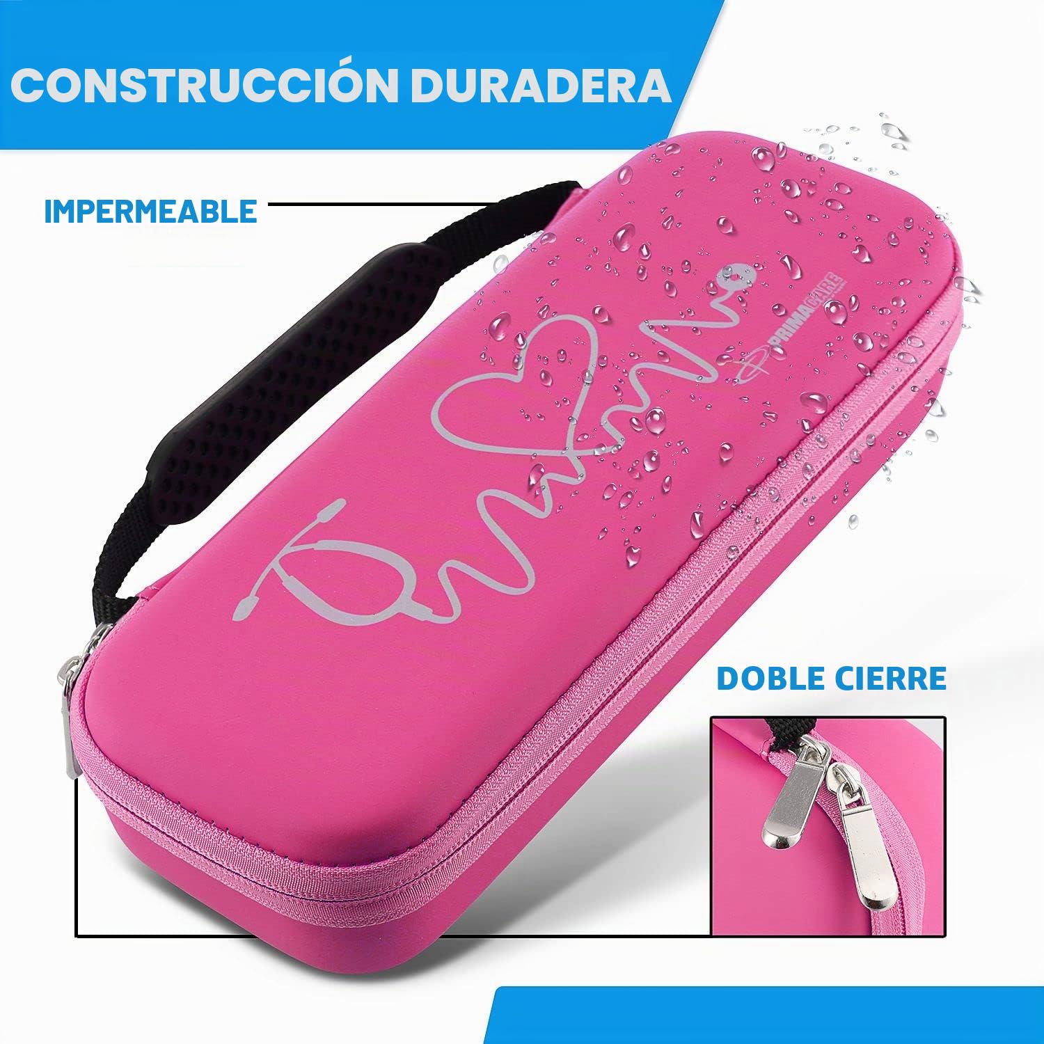 Primacare KB-9397-PK Estuche para estetoscopio, suministros incluidos, rosa con múltiples compartimentos, bolsa portátil y ligera de primeros auxilios con suministros médicos vitales, accesorios de