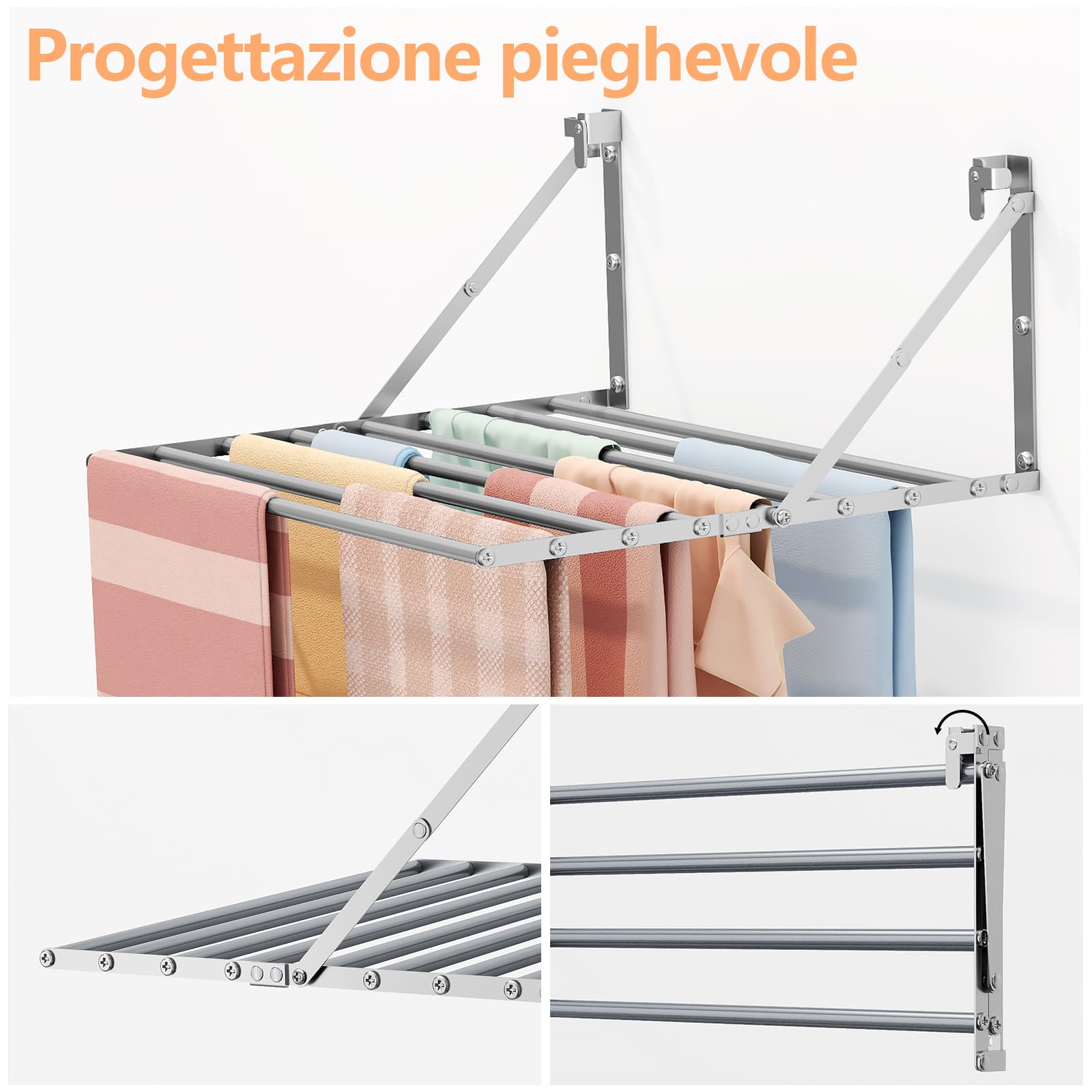 Innotic Stendino da parete 8 Barre, 61cm pieghevole antiruggine