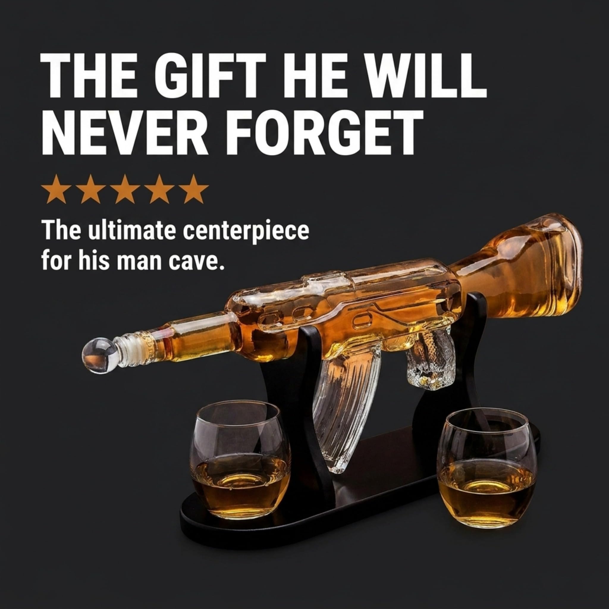 Rifle Gun Whiskey Decanter with 2 Whiskey Glasses Set - for Liquor Scotch Bourbon Vodka product thumbnail 4