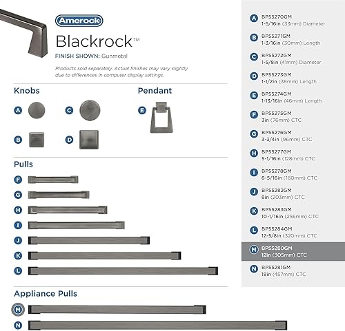 Miniatura 4 de Amerock BP55280GM  Tirador de aparato de bronce  Mango de electrodoméstico de centro a centro de 12 pulgadas (12.008 in)  Roca negra  Tirador de