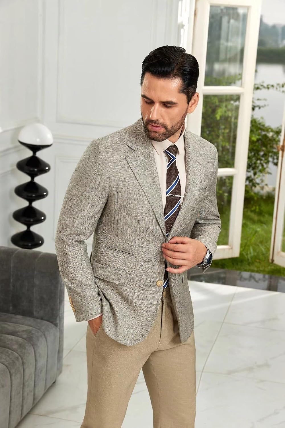 Mens Plaid Blazer Lightweight Casual 2 Button Sports Coat Classic Slim Fit Checkered Jacket for Wedding Prom Dinner Business - Image 5