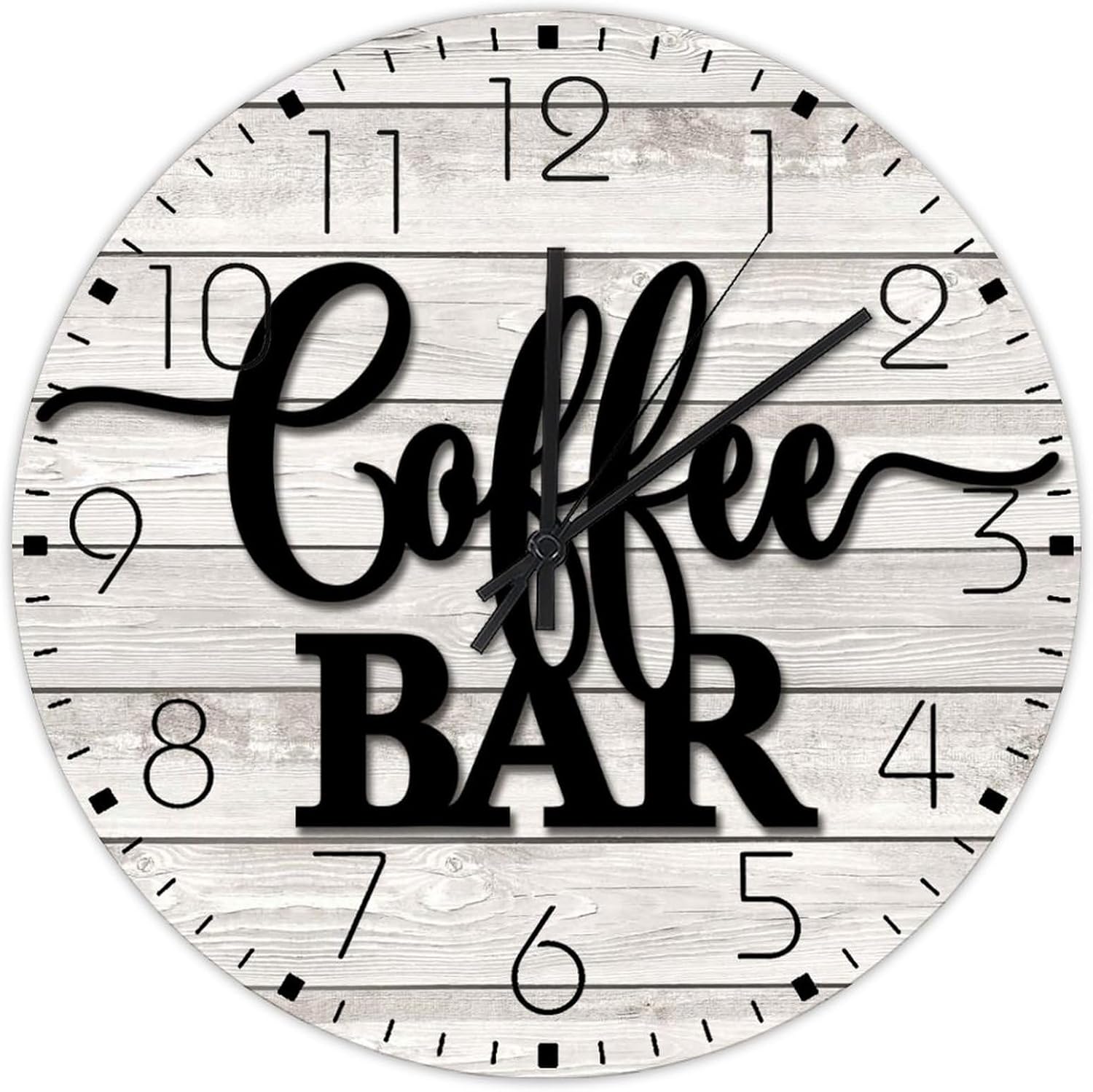 15 Inch Silent Non-Ticking Wall Clocks Battery Operated Coffee Bar Home Decoration for Home Kitchen Coffee Station Letter Beautiful Round Wooden Wall Clock Rustic for Gym Restaurant