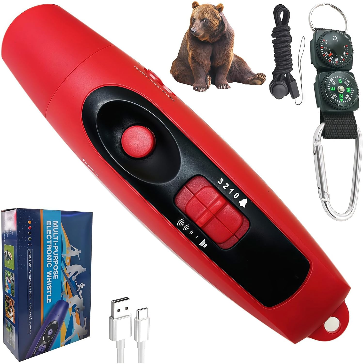 125dB Rechargeable Bear Horn with LED, Compass & Thermometer