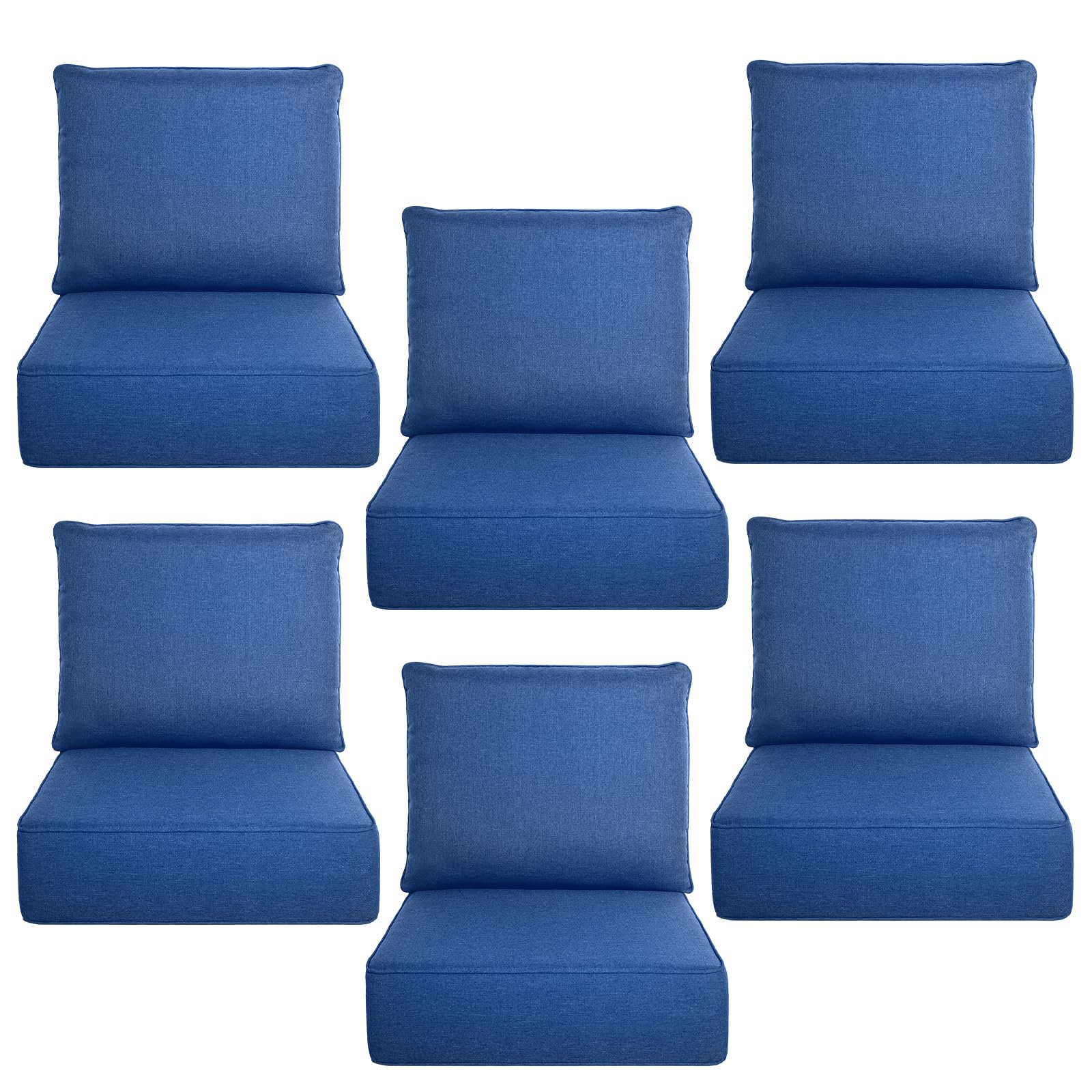 Luxury 6" Thick Outdoor Cushion Set 6-24x24 Patio Furniture Cushions with 28D High-Density Foam, Water-Resistant &amp; Fade-Resistant Fabric, Removable Covers for Patio Furniture Sofa Couch -Blue