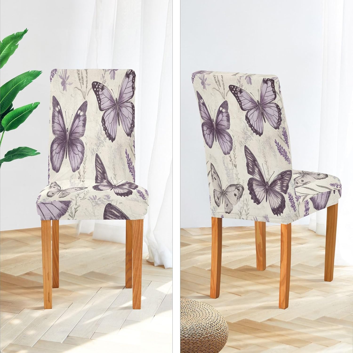 ALAZA Chair Covers for Dining Room, Retro Lavender Butterflies Stretch Chair Cover Sets Chair Protector Removable Washable for Ktichen Restaurant Hotel