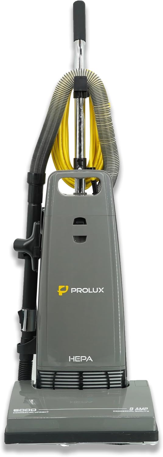 Prolux 6000 Commercial Upright Vacuum with On Board Tools, Bagged Vacuum Cleaner, Commercial Vacuum, Carpet, Floor, HEPA Filter, Steel Brushroll, 107 CFM Suction Power