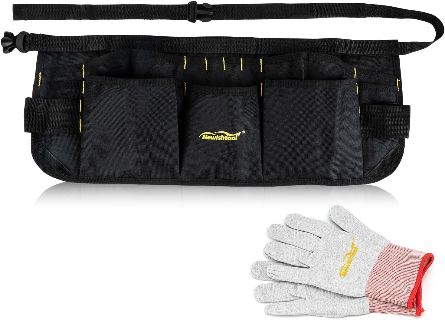 NEWISHTOOL Oxford Pocket Apron, 13 Pockets Work Waist Tool Apron, Duty Car Wrap Tools Bag for Film Application and Sign Making, Adjustable Waist Strap Tools Pouch and Gloves for Adults