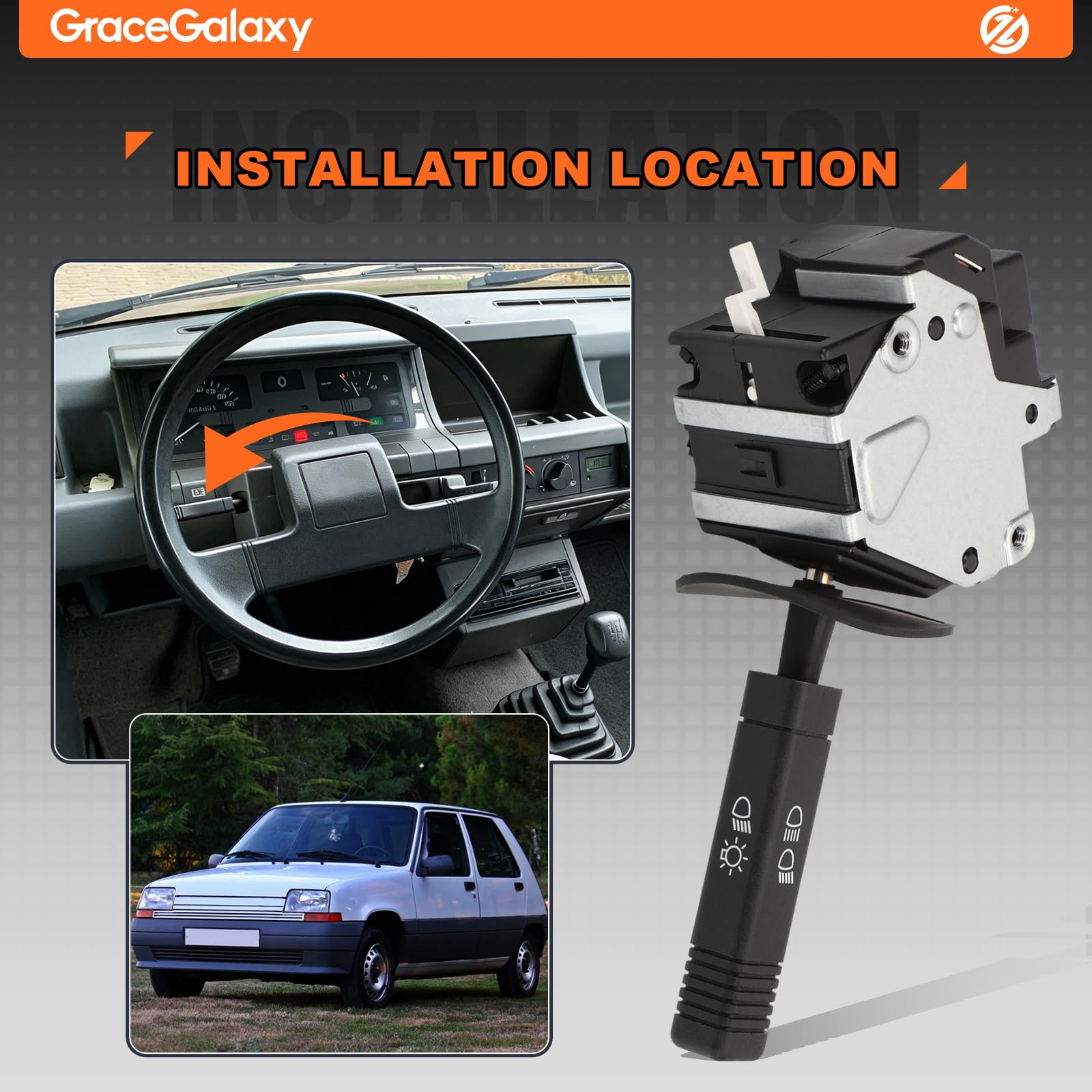 GraceGalaxy Interrupteur Colonne Direction,Commodo Voiture pour Super 5 pour Express,Tige de Phare Interrupteur de Direction7700759249 7700777226