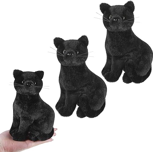 3 piezas de gato negro de peluche de gato negro de 7 pulgadas, regalo de gato negro de Halloween, juguete de peluche para gatito, animales de