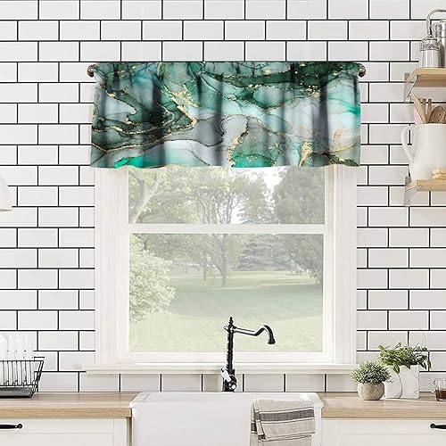 Miniatura 9 de ESPROUTTY Cortinas de cenefa de mármol abstracto, malaquita verde y venas doradas, sala de estar, comedor, decoración de estilo japonés, cortinas de