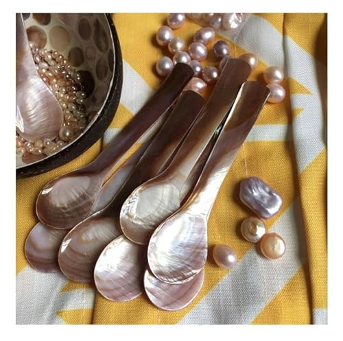 DUEBEL Set von 6 Rosa Perlmutt Kaviar-Löffel zum Servieren von Kaviar oder Eiern (11,5 cm x 3 cm)