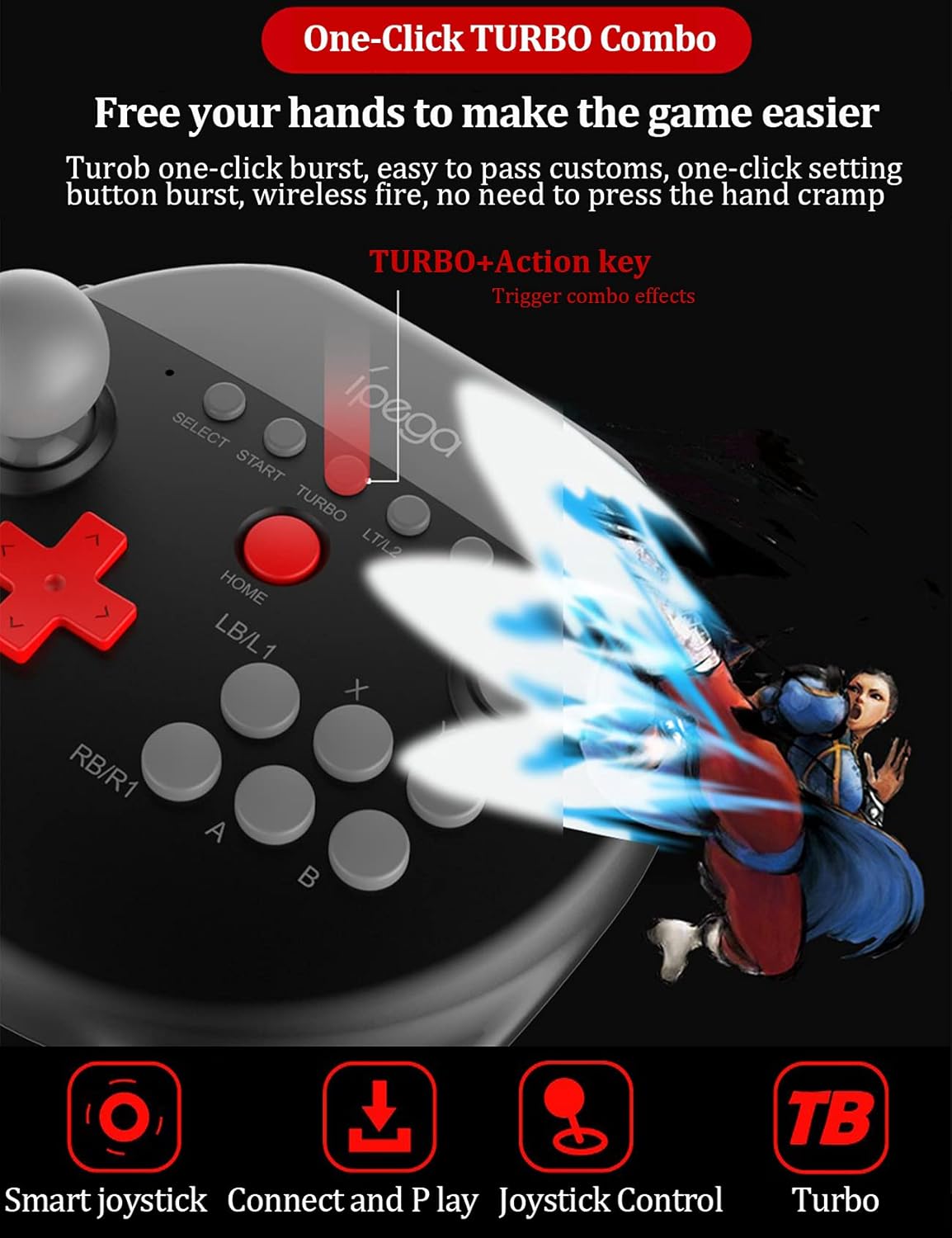 Close-up of the ipega PG-9191 gamepad highlighting the TURBO button.