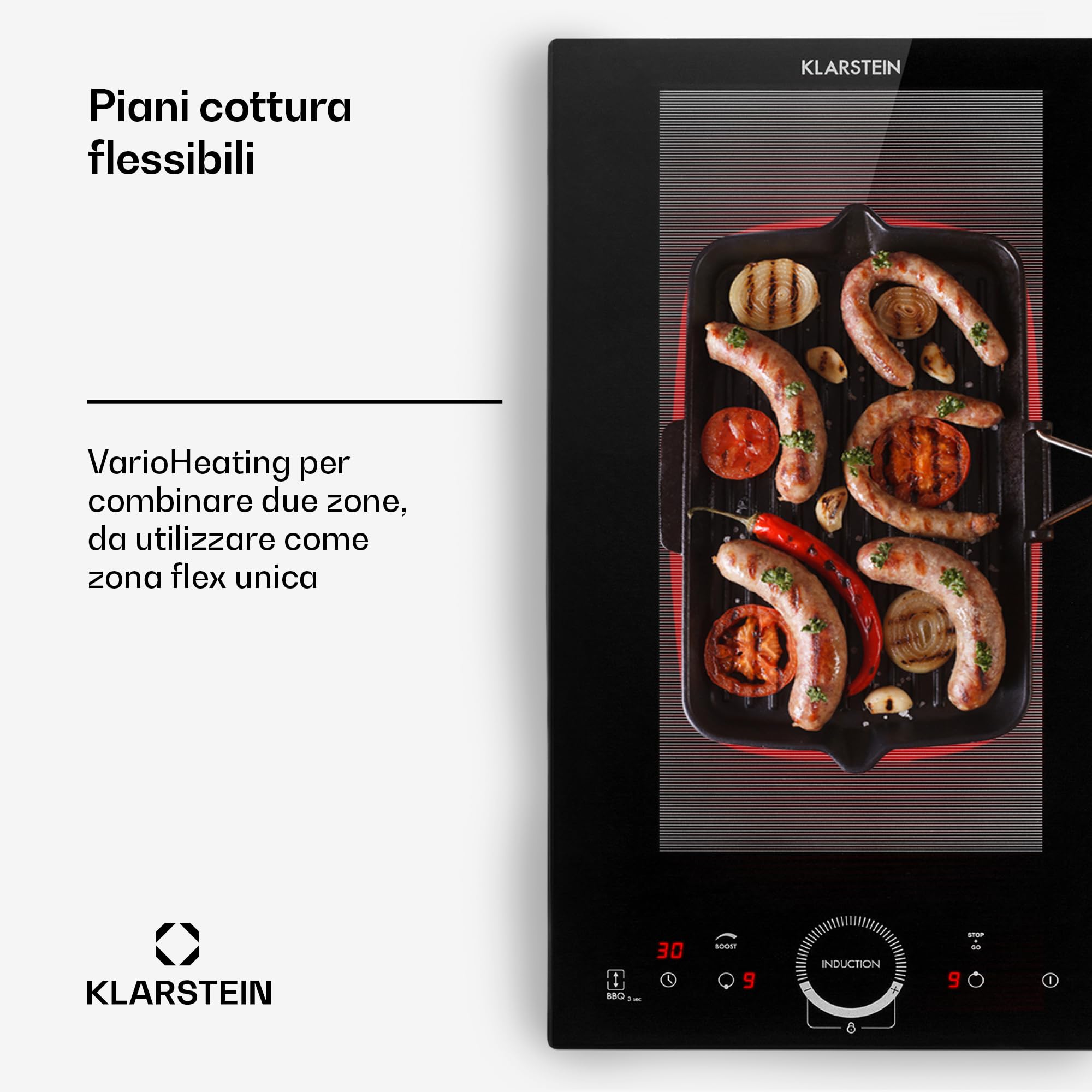 Klarstein Piastra Induzione 2 Fuochi, Piano Cottura 3500W, Integrata con Controllo Touch, Fornello Professionale