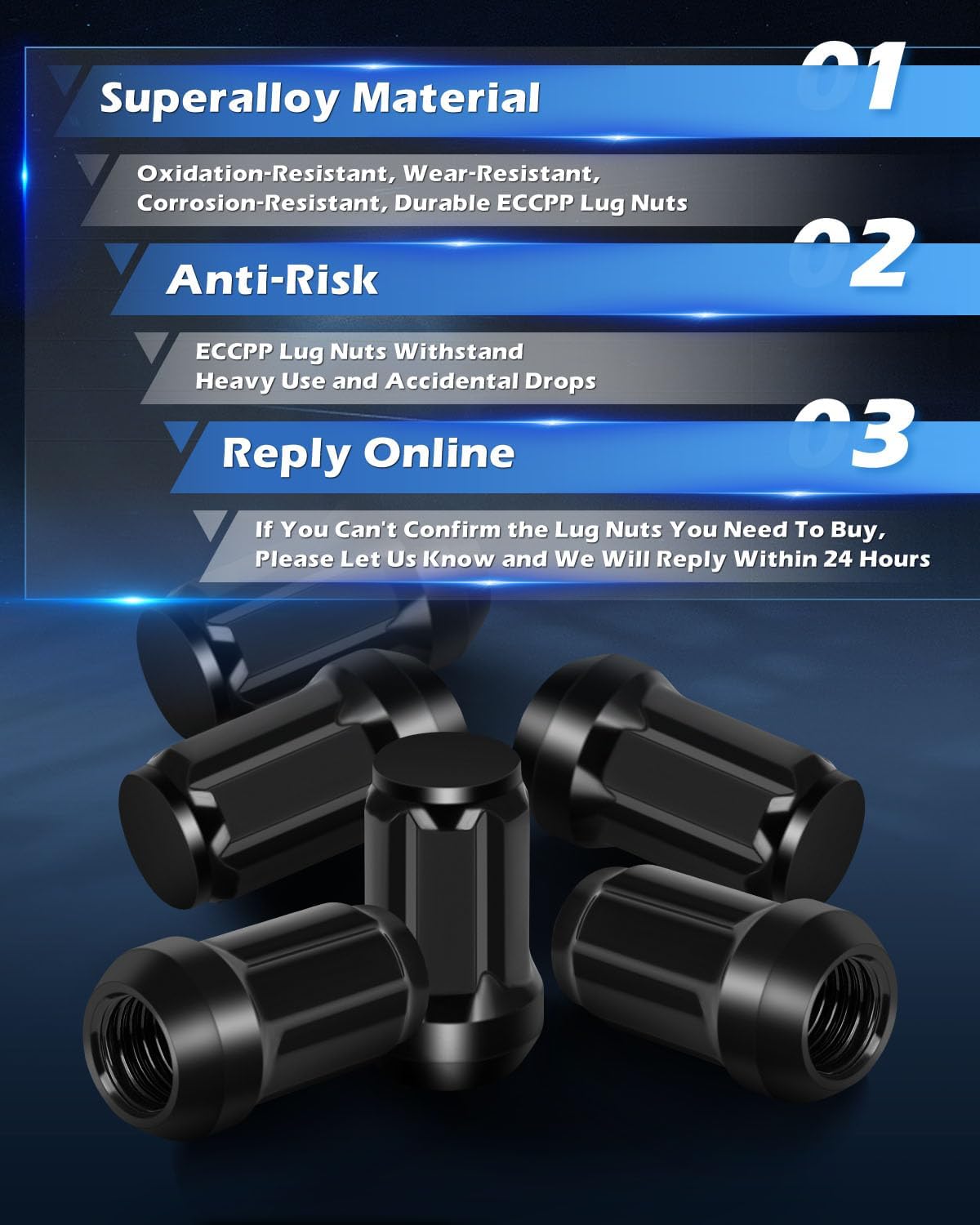 ECCPP 1/2-20 Wheel Lug Nuts 23Pieces+2Keys 1/2-20 Black Thread Acorn Spline Tuner Drive Close End 1/2" Socket Key Lug Nuts for 1982-2004 for S10 2006-2010 for Jeep Commander for Grand for Cherokee