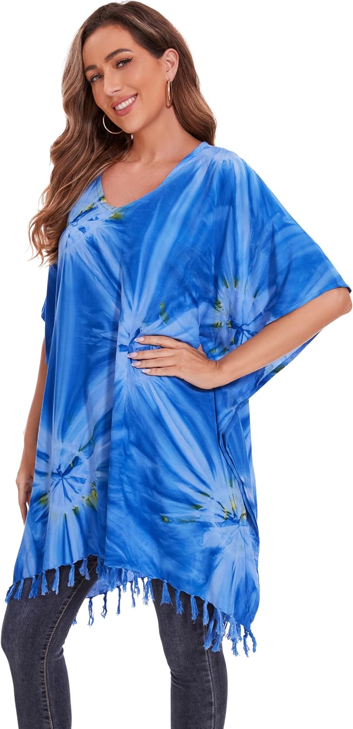 Beautybatik Women Boho Hippie Tie Dye Plus Size Tunic Blouse Kaftan Top XL to 4X