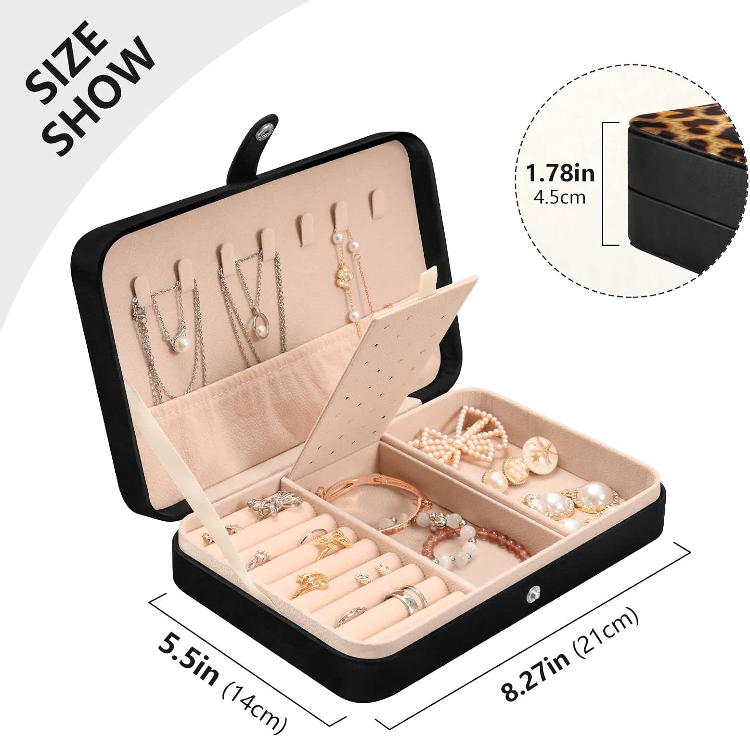 Jewelry Box Portable Travel Jewelry Organizer Storage Leopard Print Pattern Jewelry Travel Case for Necklace, Earrings, Rings, Bracelet