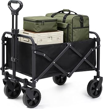 REDCAMP Collapsible Wagon with Wheels, 220lbs Foldable Wagon Cart | Portable Utility Wagon Cart with All Terrain Wheels for Outdoor, Sports, Shopping, Pet, Grocery, Beach, Camping, Black
