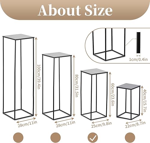 Miniatura 11 de Sziqiqi Jarrón de centros de mesa de boda para mesas con platos, 10 piezas de columna de metal, soporte geométrico de flores de 23.6 pulgadas