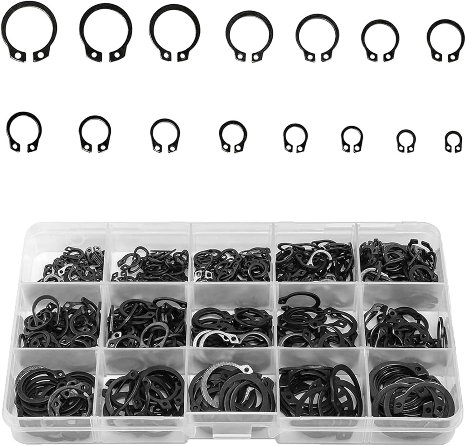 SagaSave Retaining Rings Snap Kit, 480 Pcs C Clips Assortment, 15 Sizes, External Snap Rings, for Electric Motor, Railroad Engineering, Electric Power