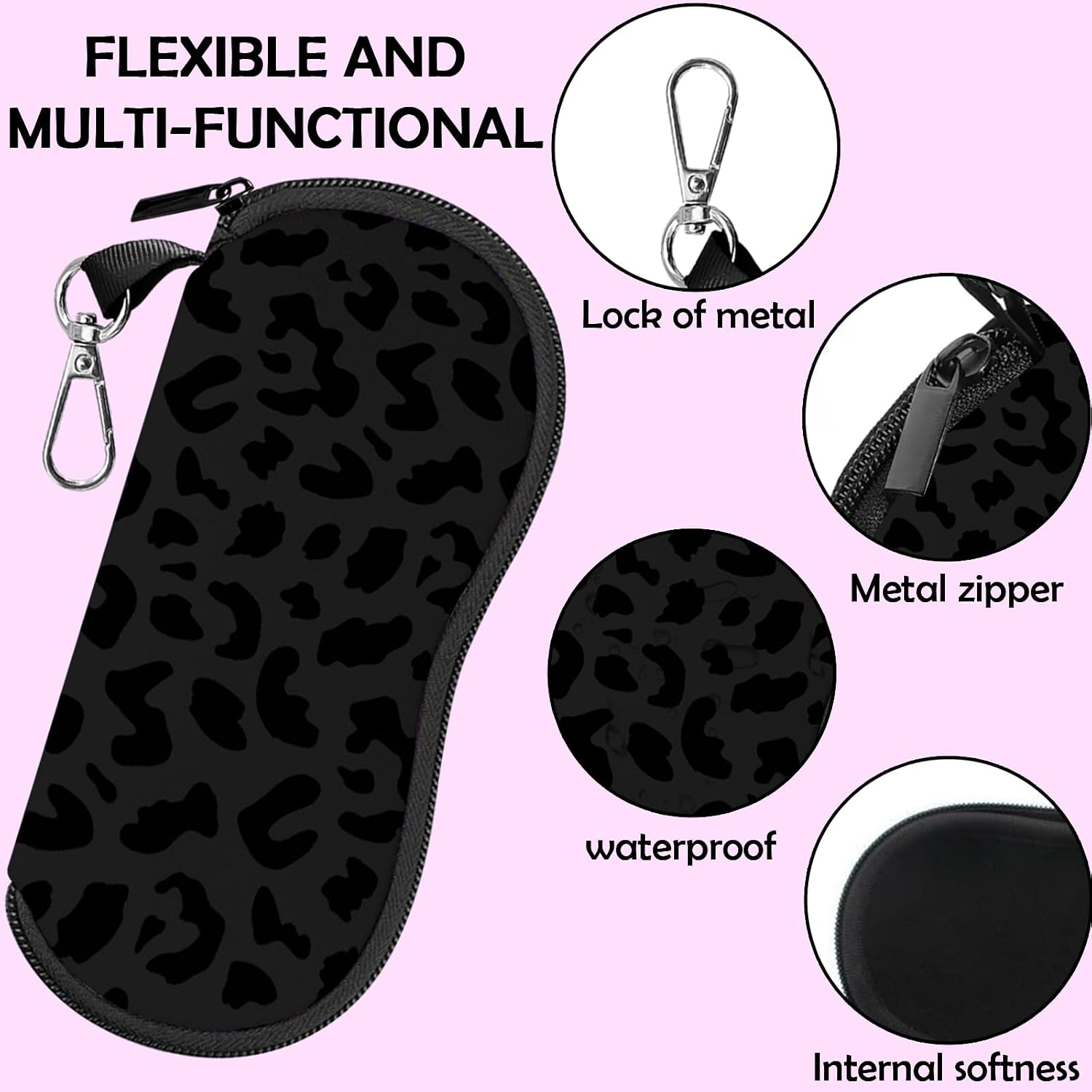 Glasses Case Sunglasses Eyeglass Case Zipper Soft Neoprene Light Pouch with Metal Belt Clip Cute Aesthetic Women Men