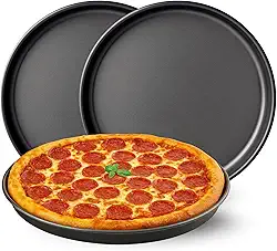 Kit com 2 Formas para Pizza Antiaderente, Aço Carbono com Revestimento em Teflon, 36cm, Cinza Escuro, para Pizzas Grandes e Massas Finas