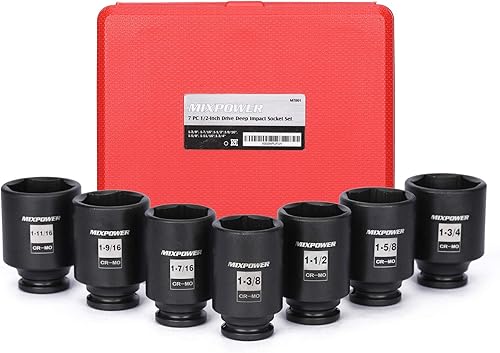 Miniatura 9 de MIXPOWER Juego de 8 llaves de vaso de impacto profundo de 12 pulgada, CR-MO, 6 puntos, profundos, SAE, 1 pulgada - 1-12 pulgadas, juego de tuercas