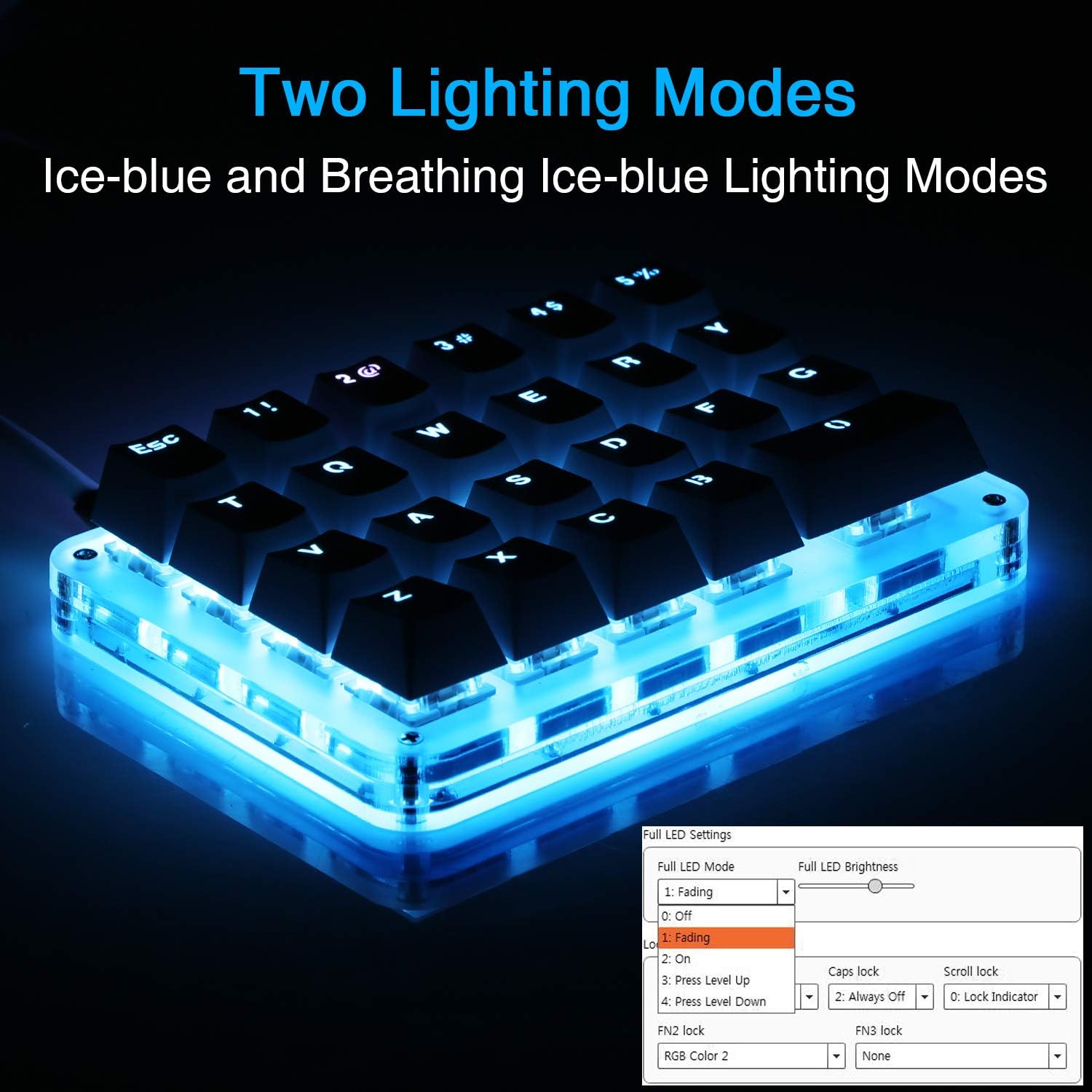 Koolertron One Handed Macro Mechanical Keyboard, Portable Mini One-Handed Mechanical Gaming Keypad 23 Fully Programmable Keys ((Blue Backlit/Blue switches))
