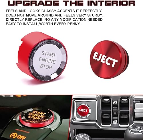 Miniatura 3 de Xotic Tech - Juego de interruptor de arranque de motor rojo con botón de apagado + cubierta de botón de expulsión de aleación de aluminio,