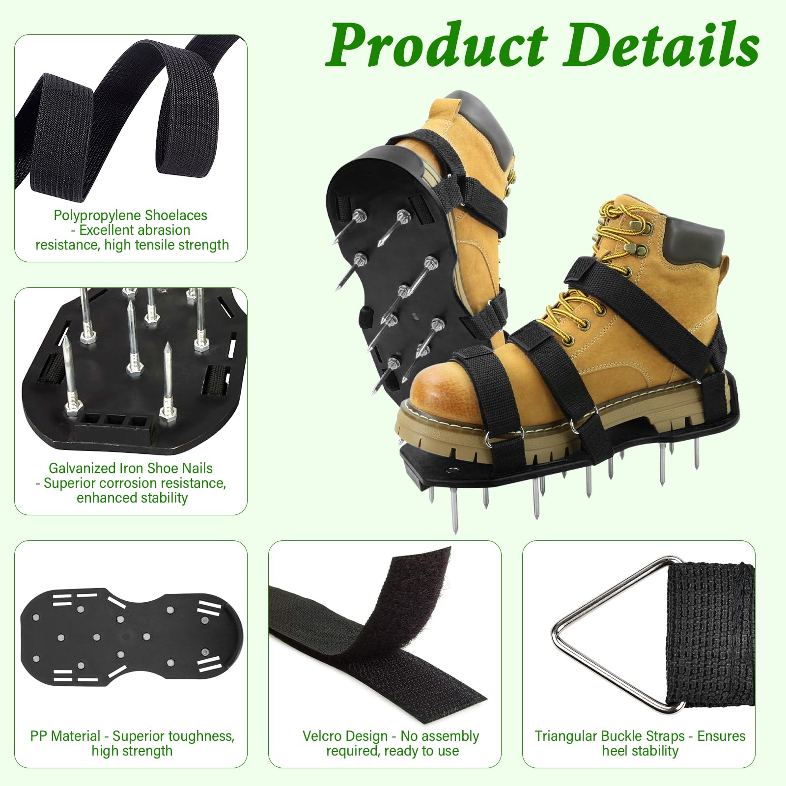 Arieggiatore Prato Scarpe Chiodate, Prato Scarpe Chiodate per Areazione, Sandalo Aeratore Scarpe da Prato con Cinghie e 5.5cm Punte Resistenti, per Cortile e Patio