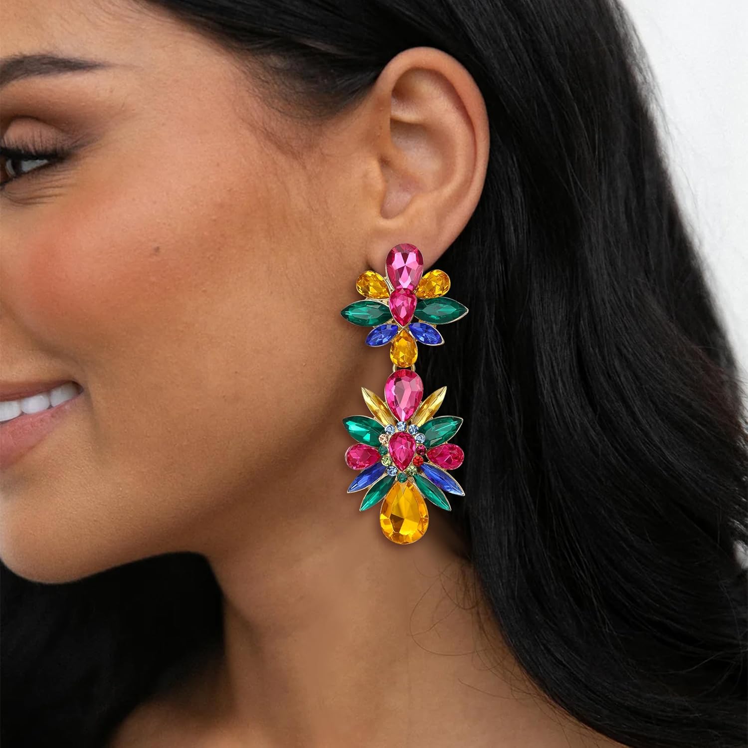 BriLove Gorgeous Shiny Rhinestones Marquise Teardrop Cluster Dangle Earrings for Women Wedding Party Prom Jewelry Accessory - Image 3