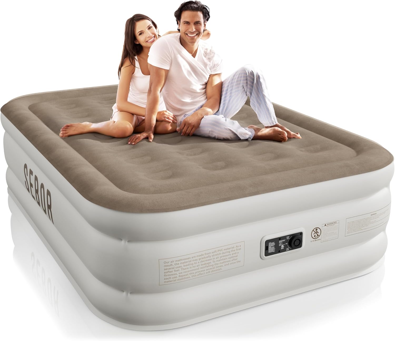 Sebor Air Mattress Full with Built-in Pump 18", Comfortable Self-Inflating Air Mattress with High-Speed Pump, Durable Blow Up Mattress Full with Storage Bag for Guests, Camping, Travel