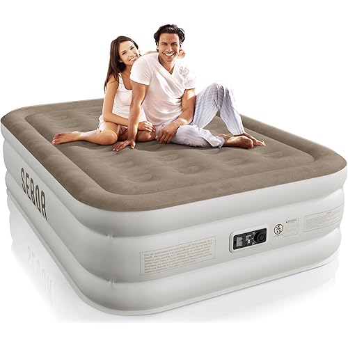 Sebor Air Mattress Full with Built-in Pump 18", Comfortable Self-Inflating Air Mattress with High-Speed Pump, Durable Blow Up Mattress Full with Storage Bag for Guests, Camping, Travel