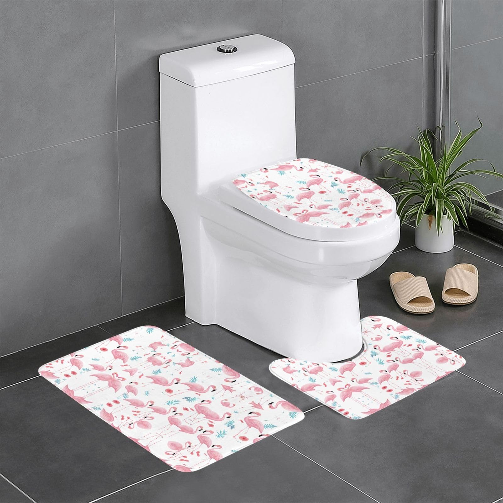 Tapis de salle de bain WHJDPP lot de 3 antidérapants motif flamant rose