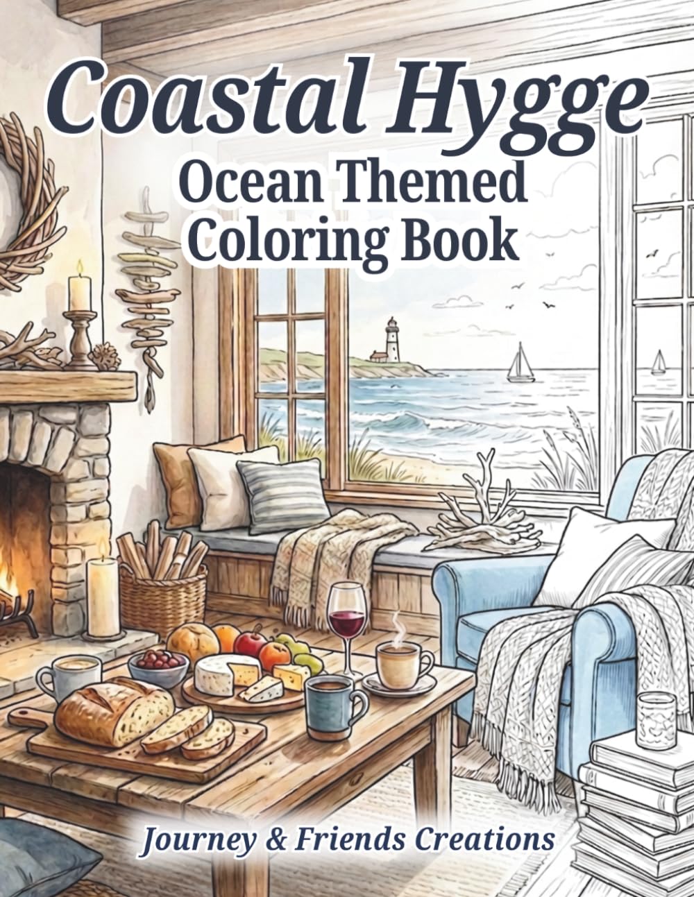 Coastal Hygge - Ocean Themed Coloring Book with Full-Color Reference Pages: Cozy Detailed Sea Themed Adult Coloring book