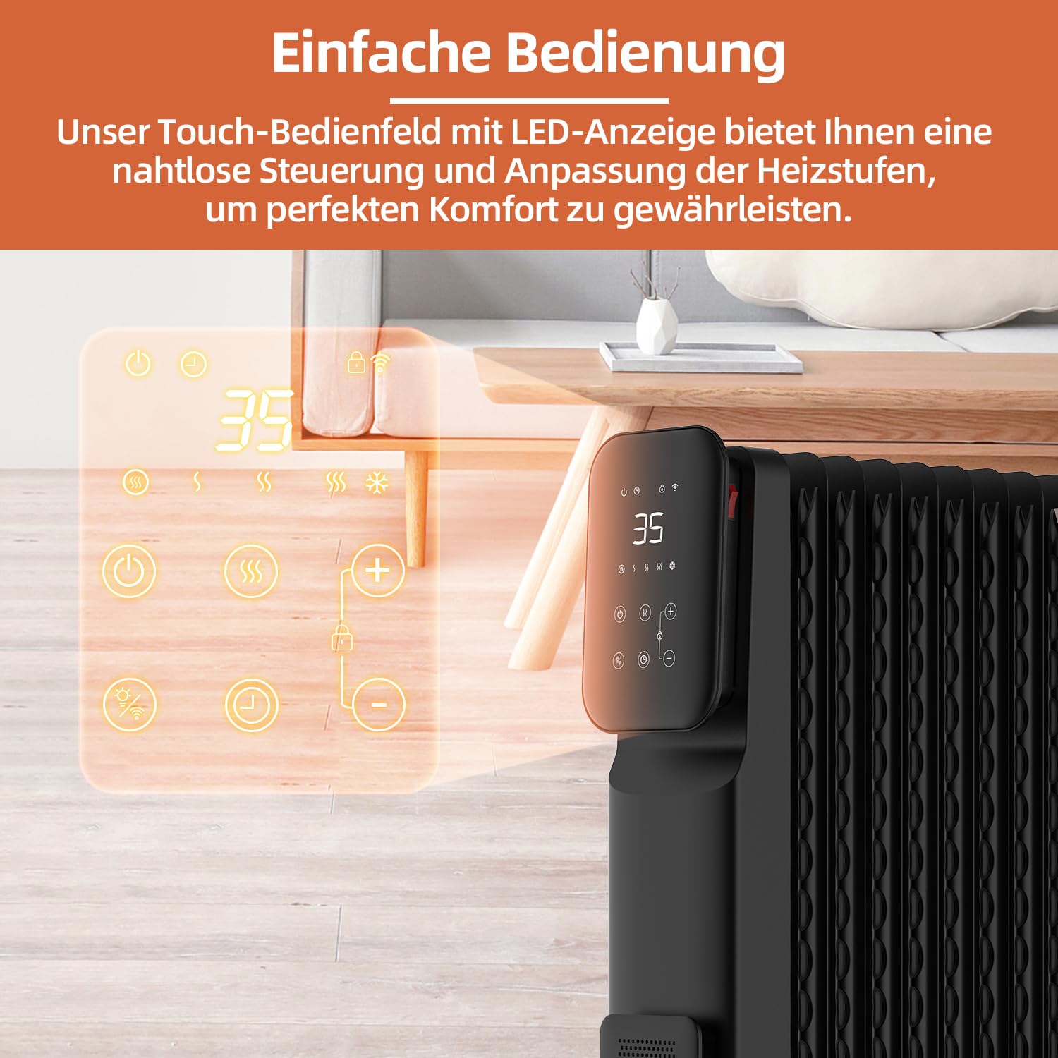 SHX Ölradiator Heizung 2000 Watt mit Wifi, 3 Heizstufen, 24 Stunden Timer, Elektronisches Thermostat, Boost Funktion, Heizt bis zu 40 qm Fläche, Weiß