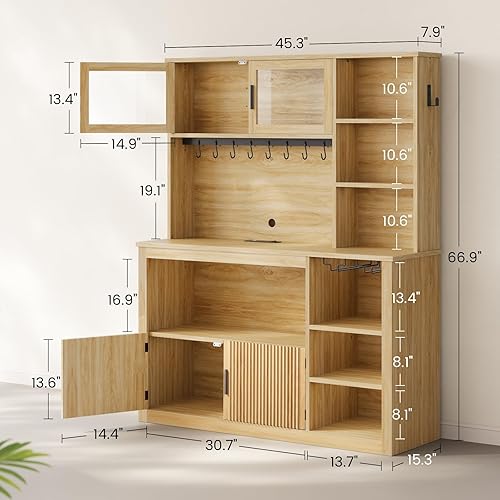 Miniatura 2 de Itaar Estante para panaderos con toma de corriente y luz LED, gabinete de barra de café Futed de 45.3 pulgadas, soporte para microondas de cocina